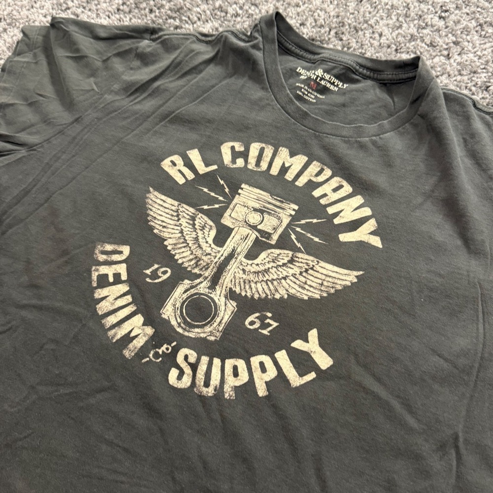 Vintage Denim & Supply Ralph Lauren T-Shirt Mens Gray Good Graphic Piston Size M